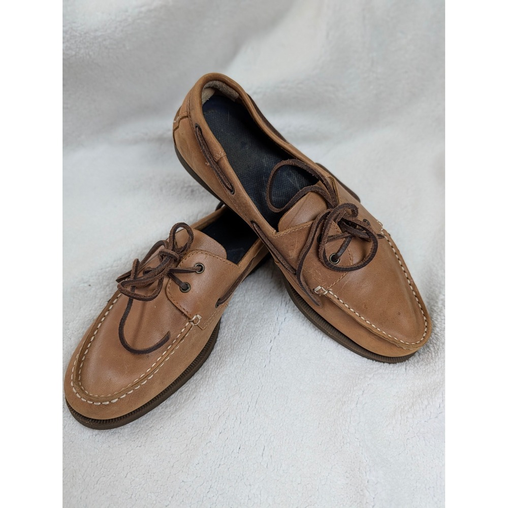 Mountain Creek Mens Tan Leather Boat Shoes Nautical Deck Loafers 10.5 D